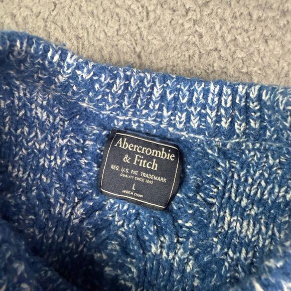 Abercrombie & Fitch Sweater Adult L Blue Fisherman Wool Cable Knit Pullover Crew - Picture 3 of 8